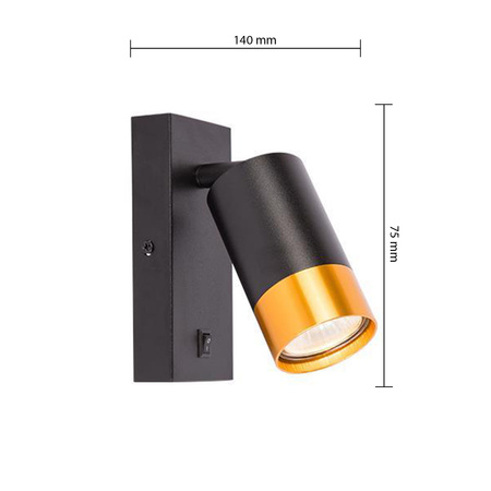 Lampa Ścienna Reflektor Kinkiet Spot do Czytania GU10 Czarny Złoty Klemens Masterled