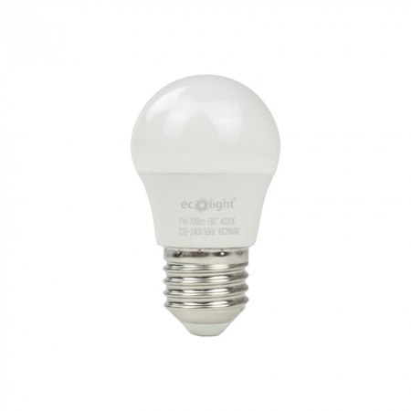 Żarówka LED Kulka P45 E27 7W 630lm 4000K Neutralna Ecolight