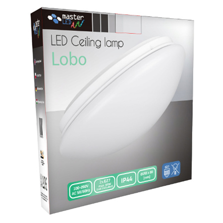 Plafon Lampa Oprawa Sufitowa 2x E27 Łazienkowy Natynkowy IP44 Okrągły Biały LOBO Masterled