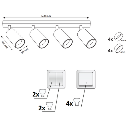 Lampa Listwa Oprawa Sufitowo-Ścienna LED 4 x GU10 MARIBEL Biały GOLDLUX (Polux)