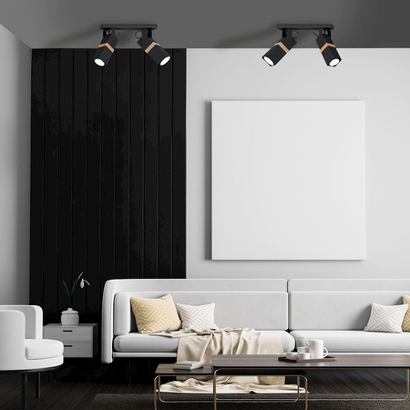 Lampa sufitowa w stylu skandynawskim loft czarna MiLAGRO VIDAR 2x GU10 Metal + drewno