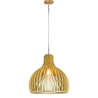 Lampa Wisząca Oprawa E27 Drewniany klosz z chromowym wykończeniem okrągła 35x45cm VT-3450 V-TAC