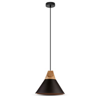 Lampa Wisząca Oprawa E27 Czarny klosz z drewnianym wykończeniem VT-7425 V-TAC