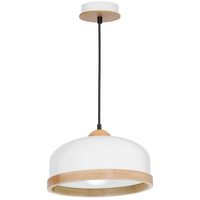 Lampa wisząca STUDIO 1xE27 Klasyczny Klosz Drewniane Wykończenie Biała MLP8848 Milagro Metal + Drewno