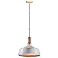 Lampa Wisząca Oprawa E27 Biały klosz z drewnianym wykończeniem VT-7545 V-TAC