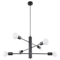 Lampa Sufitowa Wisząca Zwis 6x E27 Żyrandol Nieregularna Czarna Industrialna Duomo Sollux
