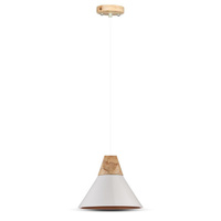 Lampa Wisząca Oprawa E27 Biały klosz z drewnianym wykończeniem VT-7425 V-TAC