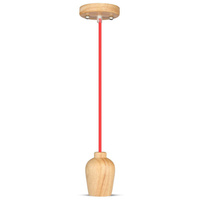 Lampa Wisząca Oprawa E27 Drewniany klosz z czerwonym kablem VT-7778 V-TAC