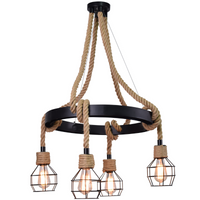 Lampa Wisząca Sufitowa ROPE ALEGRA 4x E27 Żyrandol Loft Stal + Sznur Czarna GOLDLUX (Polux)