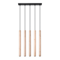 Lampa Sufitowa Wisząca Zwis 5x G9 Żyrandol Tubularna drewno Nowoczesna Pastelo Sollux