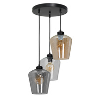 Lampa wisząca SANTIAGO MIX 3xE27 Klosz Transparentny Przydymiony Bursztynowy MLP6614 Metal + Szkło