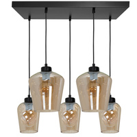 Lampa wisząca SANTIAGO 5xE27 Klosz Bursztynowe Szkło MLP6617 Metal + Szkło