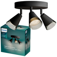 Lampa Sufitowa Reflektor Natynkowy Plafon 3x GU10 Czarna Cleft Philips