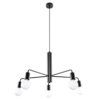 Lampa Sufitowa Wisząca Zwis 5x E27 Żyrandol Nieregularna Czarna Industrialna Duomo Sollux
