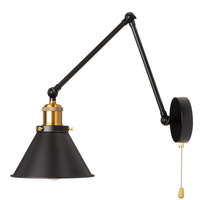 Lampa Ścienna Czarno-Złota E27 Kinkiet Klosz Łamana z Łańcuszkiem Loftowa