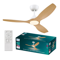 Wentylator Sufitowy 32W Lampa Sufitowa LED 24W 2650lm 3000/4300/6500K CCT Biała Brązowa + Pilot Olas Philips