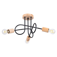 Lampa Sufitowa Żyrandol Pająk Wisząca 3x E27 Naturalne Drewno Czarna Ember Peach Puff SL.1477 Sollux