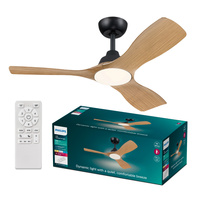 Wentylator Sufitowy 28W Lampa Sufitowa LED 24W 2650lm 3000/4300/6500K CCT Czarna Brązowa + Pilot Olas Philips