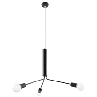 Lampa Sufitowa Wisząca Zwis 3x E27 Żyrandol Nieregularna Czarna Industrialna Duomo Sollux