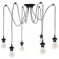 Lampa wisząca sufitowa PAJĄK 6 Ramion Oprawy na klosze 6x E27 Czarna Styl industrialny Loft