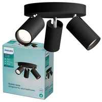 Lampa Sufitowa Reflektor 3x GU10 IP44 Czarna Kosipo Philips
