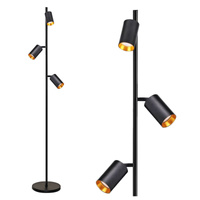 Lampa Podłogowa Oprawa Stojąca 3x GU10 Czarna Złota MARIBEL Sanico Goldlux