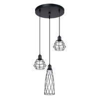 Lampa Sufitowa Wisząca Zwis 3x E14 Żyrandol Geometryczna Czarna Industrialna Suba Sollux