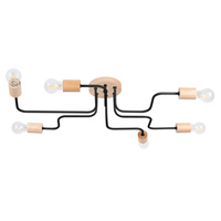 Lampa Sufitowa Żyrandol 6x E27 Naturalne Drewno Czarna Timbo Peach Puff SL.1670 Sollux