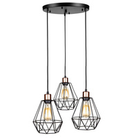 Lampa Wisząca Sufitowa Loftowa Czarno-Złota Diament Zwis Plafon do LED 3x E27 Brylant