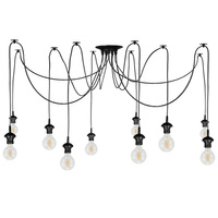 Lampa wisząca sufitowa PAJĄK 10 ramion oprawy na klosze 10x E27 czarna styl industrialny loft