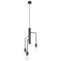 Lampa Sufitowa Wisząca Zwis 3x E27 Żyrandol Nieregularna Czarna Industrialna Duomo Sollux