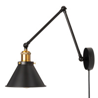 Lampa Ścienna Czarno-Złota E27 Kinkiet Łamany z Kablem Metalowy Klosz Loftowa
