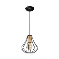 Lampa wisząca sufitowa WILL 1x E27 LOFT Czarna Metal + drewno Milagro
