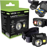 Latarka Czołowa LED XPG3 + COB Zoom Hybrydowe Zasilanie Sensor Ruchu VA0098 Vayox