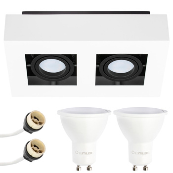 Zestaw Oprawa Natynkowa HALOGENOWA Ruchoma 2x GU10 Prostokąt Biała 85mm NEMO + 2x Żarówka LED GU10 6W = 60W 580lm Neutralna