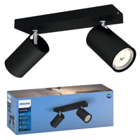 Lampa Sufitowa Reflektor 2x GU10 Czarna Kosipo Philips