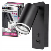 Lampa ścienna Kinkiet GU10 RING z USB i włącznikiem czarny