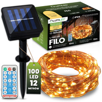 Girlanda Solarna Ogrodowa 100x LED Ozdobne Druciki 12m 3000K Ciepła + PILOT FILO LUMILED