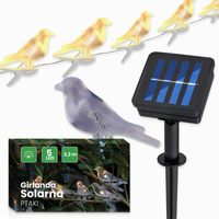 Girlanda Solarna Ogrodowa Łańcuch Świetlny Ptaki Na Klips 3,2m IP44 Ciepła