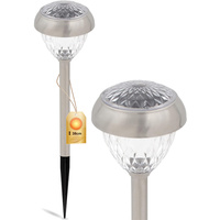 Lampa Ogrodowa LED SOLARNA Wbijana Zewnętrzna Srebrna Ciepły Biały 38 cm