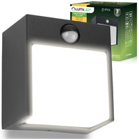 Lampa Ogrodowa Ścienna LED Kinkiet Elewacyjny Zewnętrzny PIR IP54 12W 3000K RUBUS LUMILED