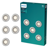5x Oprawa Podtynkowa Wpuszczana LED GU10 Stała Aluminiowa Okrągła Nikiel Peridot Philips