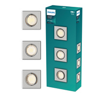 3x Oprawa Podtynkowa Wpuszczana LED GU10 Ruchoma Aluminiowa Kwadratowa Nikiel Peridot Philips