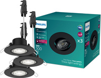 3x Oprawa Podtynkowa Wpuszczana LED 5W 500lm 2700K Ciepła Ruchoma Okrągła Czarna Ściemnialna 3-STEP SceneSwitch Cilantro Philips