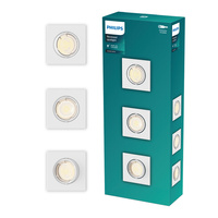 3x Oprawa Podtynkowa Wpuszczana LED GU10 Ruchoma Aluminiowa Kwadratowa Biała Peridot Philips