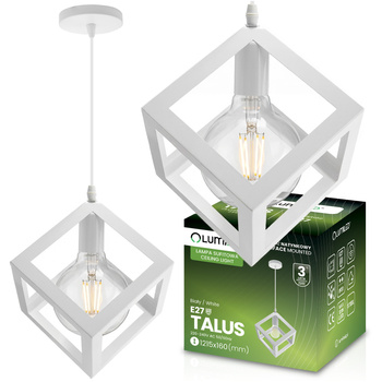Lampa Wisząca Sufitowa Geometryczna Kwadrat Zwis LED E27 TALUS Biała LUMILED