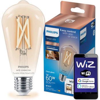 Żarówka LED E27 ST64 7W = 60W 2700-6500K FILAMENT SMART WiFi Philips WiZ