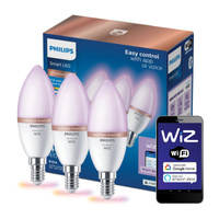 3x Żarówka LED E14 Świeczka C37 4.9W = 40W 470lm 2200-6500K RGB + TW Inteligentna SMART WiFi Bluetooth Aplikacja WiZ Philips