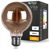Żarówka LED E27 G80 6W = 50W 650lm 2200K Ciepła 360° Filament dymiona