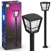 Lampa Ogrodowa Zewnętrzna LED SŁUPEK 100cm 15.2W 1140lm IP44 White and Color Ambiance RGB + TW Czarna Inteligentna SMART Zigbee Bluetooth Econic Philips HUE